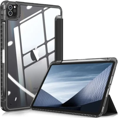 Afbeelding van FINTIE Hybride hoes compatibel met iPad Pro 11 inch (2022/2021/2020/2018, 4e/3e/2e/1e generatie) ultraslank schokbestendig doorzichtig hoesje potloodhouder, automatisch waken/slapen, klassiek