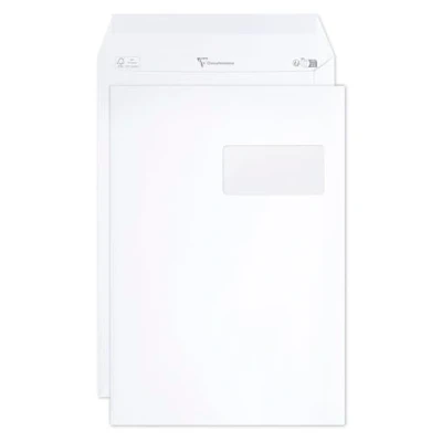 Afbeelding van Clairefontaine 10250C Doos met 250 witte zelfklevend enveloppen C4 229x324 mm 120g/m² Kristalpapier Venster 50x100 (positie 50/20)