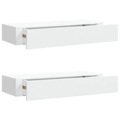Afbeelding van Wandschappen 2 st met lade 60x23,5x10 cm MDF wit