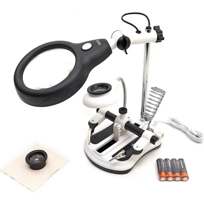 Afbeelding van HBM Deluxe 3e Handje Loupelamp met 4 x Loupe Vergroting en LED Verlichting