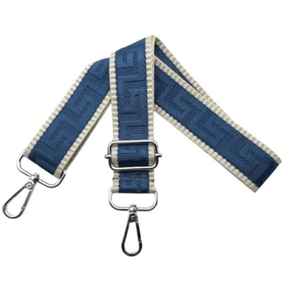 Afbeelding van Schouderriem voor tas, tasriemen om te wisselen, verstelbare tasriem, breedte: 3,8 cm, met zilveren karabijnhaak, tasband, schouderriem, draagriem dameshandtassen, kaki/blauw, K39