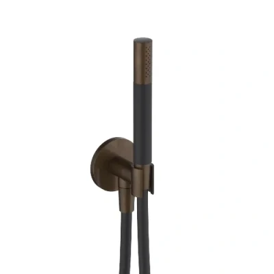 Afbeelding van HotBath Cobber M440 staafhanddouche met wandsteun en uitlaat doucheslang 150cm messing verouderd verweerd