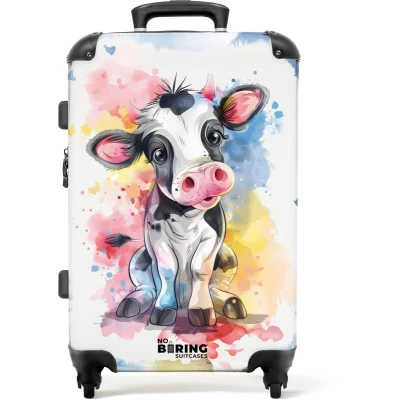 Afbeelding van NoBoringSuitcases.com® Kinderkoffer groot Kindertrolley koffer Koe Kleurrijk Rolkoffer lichtgewicht Reiskoffer met 4 wielen Grote trolley XL 20 kg bagage