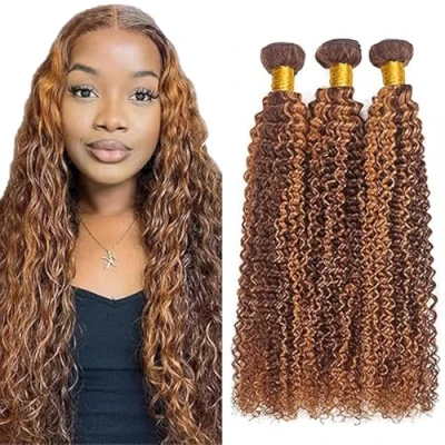 Afbeelding van Tuheers Human Hair Extensions Brown Bundles P430 Highlight 3 Curly Wave for Woman 22 Inches Brazilian Virgin Bundle Total 300g