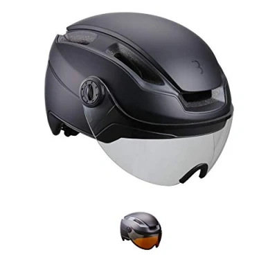 Afbeelding van BBB Cycling Indra Faceshield Fietshelm Volwassenen E Bike helm met Vizier NTA 8776 Gecertificeerd voor Speed Pedelec Snorscooter &amp; Snorfiets Mat Zwart / Transparant Maat M BHE 56F