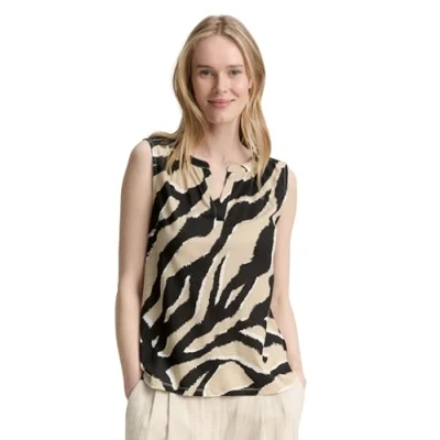 Afbeelding van TOM Tailor V NECK Alloverprinted Top, Dames, Maat: XS, Abstract beige