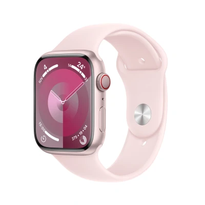 Afbeelding van Apple Watch S9 + Cellular 45mm Aluminium Pink Light Sport Band S/M (140 190mm)