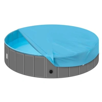 Afbeelding van EUGAD Zwembad voor honden en katten, 160 x 30 cm, opvouwbare badkuip huisdieren, antislip, met afdekking afvoerventiel, grote honden, pvc MDF, blauw + grijs