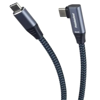 Afbeelding van PremiumCord USB C 3.2 Gen 2x2 verbindingskabel met gebogen stekker, datakabel SuperSpeed tot 20 Gbit/s, laadkabel 5 A, generatie type kleur zwart/grijs, lengte 2m