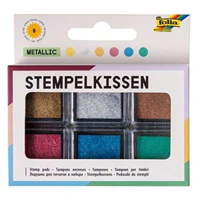 Afbeelding van folia 30183 stempelkussenset metallic, 6 stempelkussens, in verschillende kleuren, ideaal voor het versieren van kaarten en andere knutselwerken