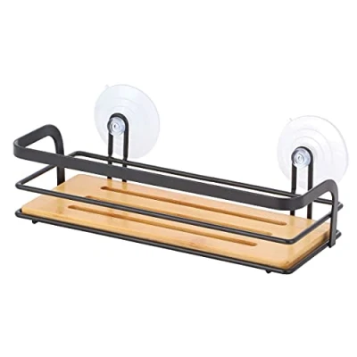 Afbeelding van MSV doucherek zwart 26 x 12 cm metaal/bamboe luxe Douche en badrekjes