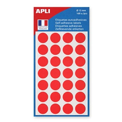 Afbeelding van Agipa ronde etiketten in etui diameter 15 mm, rood, 168 stuks, 28 per blad etiket