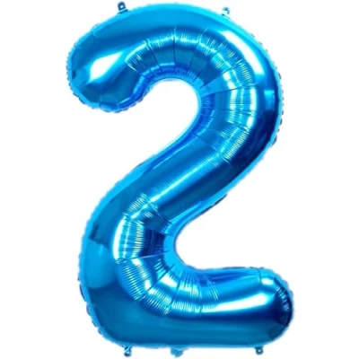 Afbeelding van Folie Ballon Cijfer 2 Jaar Blauw 36Cm Verjaardag Met Rietje