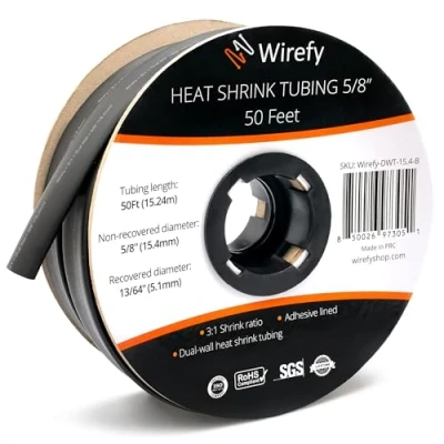Afbeelding van Wirefy Krimpkous Rol 15,4mm 3:1 Dubbelwandige Kabel Met Zelfklevende Voering Thermische Slang Zwart van 15 m