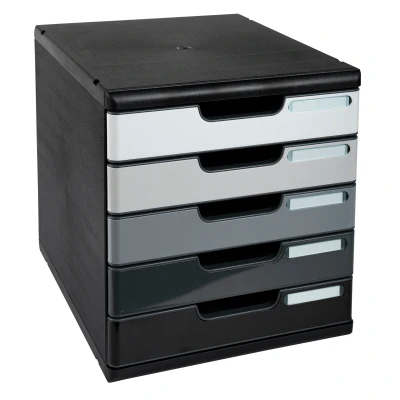 Afbeelding van Exacompta ref. 301794D Organisatiesysteem Ladebox MODULO A4 met 5 gesloten laden voor A4+ documenten Afmetingen: Diepte 35 x Breedte 28,8 hoogte 32 cm zwart/grijstinten