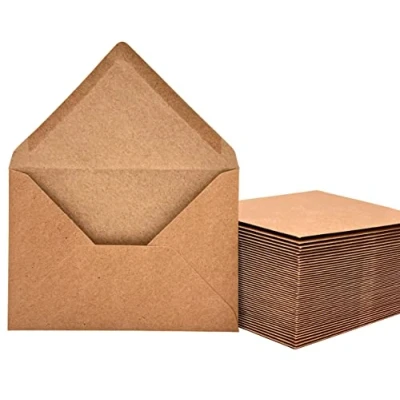 Afbeelding van PAKNOR Kraftpapier enveloppen, 100 stuks, 130 g/m², enveloppen voor wenskaarten, uitnodiging, verjaardagskaarten, natte plakkap, puntige flap, (DIN C6, 11,4 x