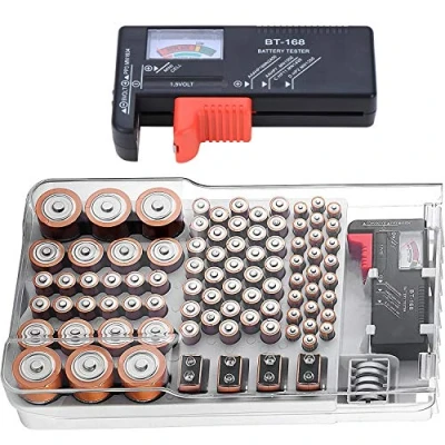 Afbeelding van Kyrio Batterij Organizer Opslag met Verwijderbare Tester, batterijen Opbergdoos scharnierende Clear Cover, Geschikt voor 93 verschillende grootte AAA, AA, 9V, platte