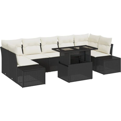 Afbeelding van vidaXL Tuinbankset 8 stuks Zwart Rattan Rechthoekig