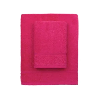 Afbeelding van Zerobed handdoek + gastendoekje van effen badstof sponsset 100% katoen fuchsia