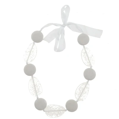 Afbeelding van Behave ketting wit kralenketting strik grove kralen lange 70 cm
