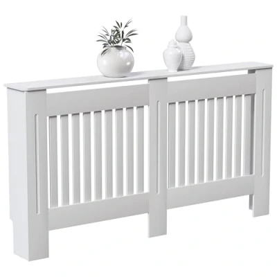 Afbeelding van Vida Designs Chelsea radiatorafdekking, modern lattendesign, wit gelakt MDF, groot