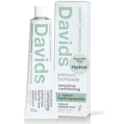 Afbeelding van Davids Nano hydroxyapatiet natuurlijke tandpasta, gevoelig, whitening, emaille gezondheid, fluoridevrij, SLS vrij, pepermunt, metalen tube, tube roller inbegrepen