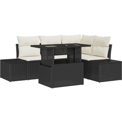 Afbeelding van vidaXL 5 delige tuinsofaset met kussens zwart poly rattan