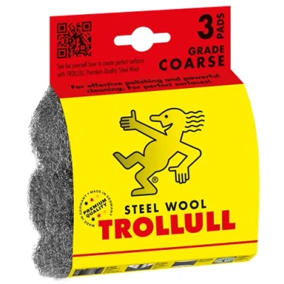 Afbeelding van TROLLULL Staalwol Draadwol Pads, 3 DIY Pads grof verbetert de natuurlijke houtnerf, reinigt glas, ruw oude vernis of verf
