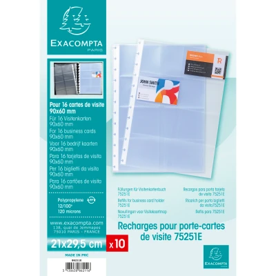 Afbeelding van Exacompta Ref. 86211E 10 navulvakken voor visitekaartjeshouders met verwijderbare ringen 21x29,5cm ref 75251E (16 visitekaartjes per pagina 90x60mm) kristal