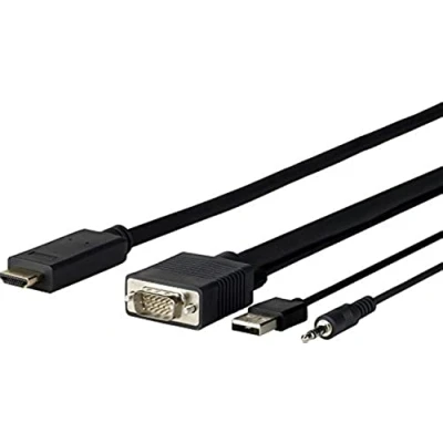 Afbeelding van vivolink Pro VGA + Audio naar HDMI 3 m (D Sub) 3,5 mm USB A Zwart Videokabeladapters (3 m, HDMI, A, mannelijk, zwart)