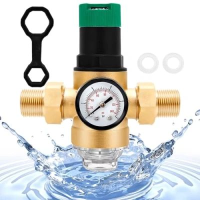 Afbeelding van waterdrukregelaar 3/4 inch, verstelbaar, met manometer en scherm, voor woningen, gebouwen fabrieken