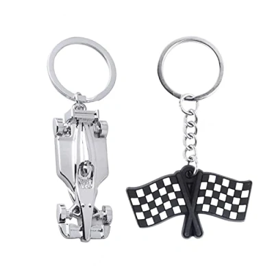 Afbeelding van PFLYPF 2 stuks metalen sleutelhangers, zilveren race sleutelhanger, automodel vlaggensleutelhanger, gepersonaliseerde creatieve racehanger voor, zilver, 8.5cm*2.5cm