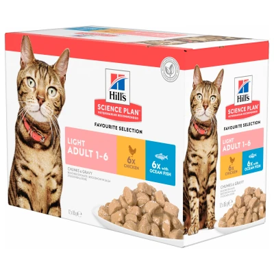Afbeelding van Hill&#039;s Feline Maaltijdzakjes Adult Light Multipack Kattenvoer Kip 12x85 g