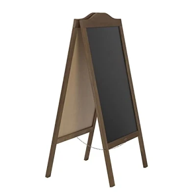 Afbeelding van Rustiek handgemaakt houten krijtbord, klantenstopper, staander krijtbord (120 x 60 cm), dubbelzijdig bord, reclamebord bord reclamebord, voetwegdisplay cm 6 kg, bruin)