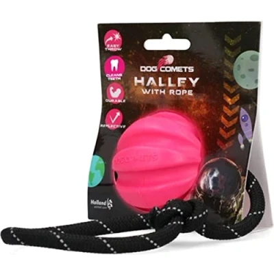 Afbeelding van Dog Comets Ball Halley Met Touw Hondenspeelgoed Roze
