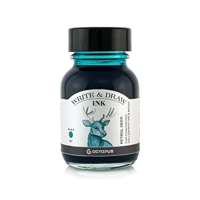 Afbeelding van Octopus Write and Draw Ink 467 Petrol Deer, watervaste inkt voor schrijven en tekenen, kalligrafie inkt, lichtechte tekeninkt vulpen, glaspen, penseel, 50 ml