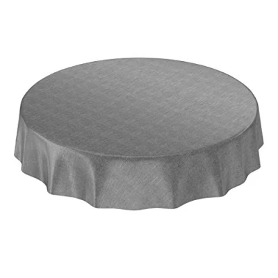 Afbeelding van ANRO Afwasbaar tafelkleed/tafelzeil; antraciet, linnen look, rond, 140 cm