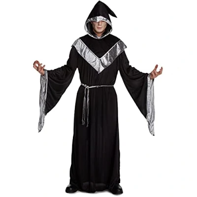 Afbeelding van Morph, Zwarte gewaad Halloween kostuums, tovenaarskostuum, middeleeuwse monnik halloweenkostuum, donker groot