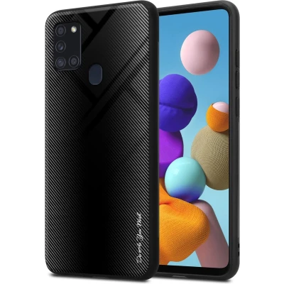 Afbeelding van Cadorabo Hoesje geschikt voor Samsung Galaxy A21s in OPAAL ZWART Beschermhoes gemaakt van TPU silicone Case Cover en achterkant gehard glas