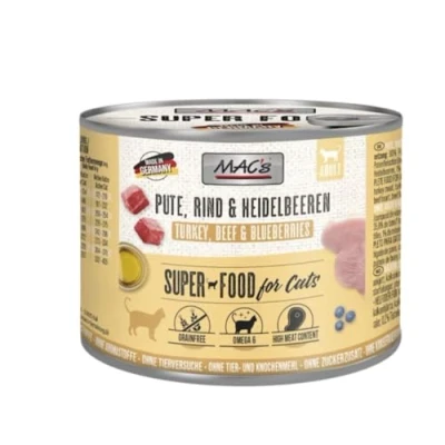 Afbeelding van MAC&#039;s Kattenvoer Natvoer Blik 70% Kalkoen &amp; Bosbessen 6 x 200g