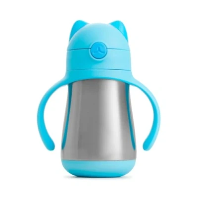 Afbeelding van Munchkin Stainless Steel Straw Cup, Cool Cat Design, Insulated Double Walled Beaker for Kids, Toddler Sippy Cup Babies 18+ Months, Drinking Bottle with Straw, Hot/Cold Drinks Blue (8oz/237ml)