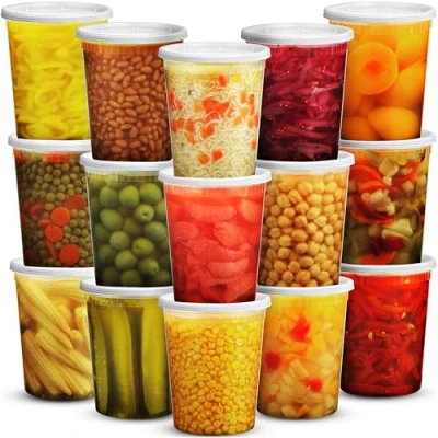 Afbeelding van JoyServe 32 Oz Deli voedselcontainers met deksels (36 sets) Quart formaat Luchtdichte voedselopslag Afhaalmaaltijdvoorbereidingscontainers voor onderweg 36 deksels, BPA vrij, vaatwasser