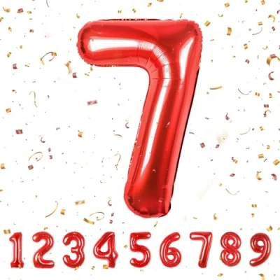 Afbeelding van Ballonnen verjaardag 7 jaar rood 101 cm ballon cijfer decoratie 7e vlinderdas met helium