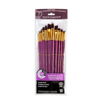 Afbeelding van Royal en Langnickel RSET 9315 Taklon Variëteit Borstelset met lange steel stevig bordeaux (Pack van 12)