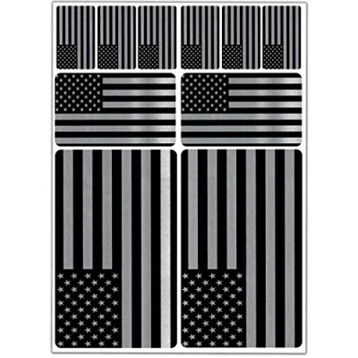 Afbeelding van Biomar Labs® 10 x vinyl stickers, autostickers, Verenigde Staten, Amerika, vlag VS, zilveren vlag, auto, motorfiets, fiets, scooter, raam, D 67