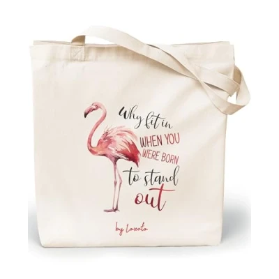 Afbeelding van Loxato stoffen tas bedrukt, tas, katoenen 35 x 42 8 cm (b h 8), draagtas, canvasstof 220 g/m2, jute boodschappentas lang handvat 70 cm, boodschappentas, flamingo