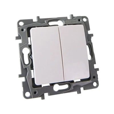 Afbeelding van Dubbele aan uitschakelaar wit 10A 250V IP20 NILOE eco 764505 Legrand 2093
