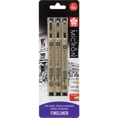 Afbeelding van Sakura Pigma Micron 05/08 Fineliner Zwart Plus gratis PN pen Per 3 verpakt