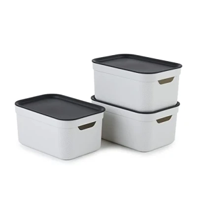 Afbeelding van Jive Dekobox Set van 3 opbergdozen 5 l met deksel, kunststof (PP gerecycled), wit/antraciet, x (26,5 18,5 13,2 cm