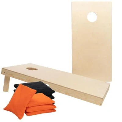 Afbeelding van Wicked Wood Officiële Cornhole Set 120x60cm (4&#039;x2&#039;) Blanco Wedstrijdgrootte Inclusief 2 Boards + 2x4 Zakken (Oranje &amp; Zwart) Buitengebruik